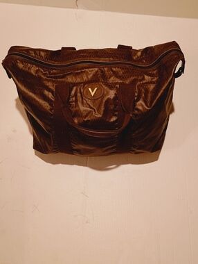 Mario Valentino Vintage Brown V-Logo Medallion Duffel Tote Bag